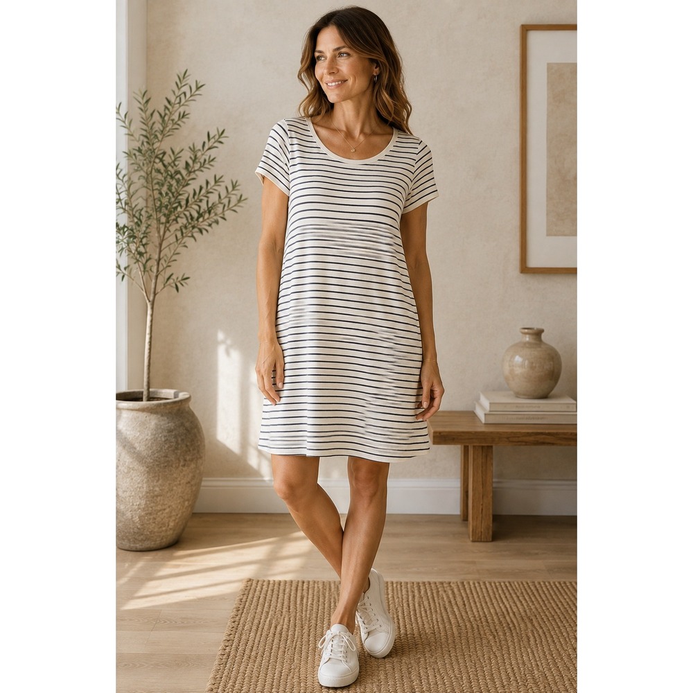 Eileen Fisher Hemp Organic Cotton Striped Dress S Natural Fiber T Shirt Shift